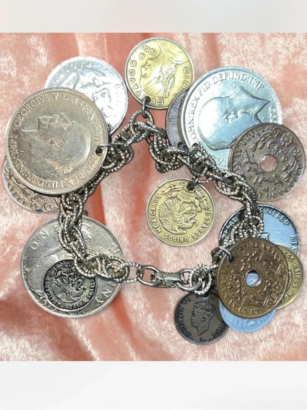 Antique Coin Charm Bracelet - Mixed Metal
